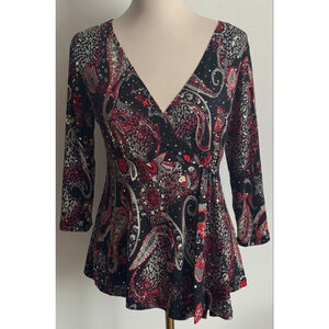 Women's Susan Lawrence Black Red Paisley Tunic Top S